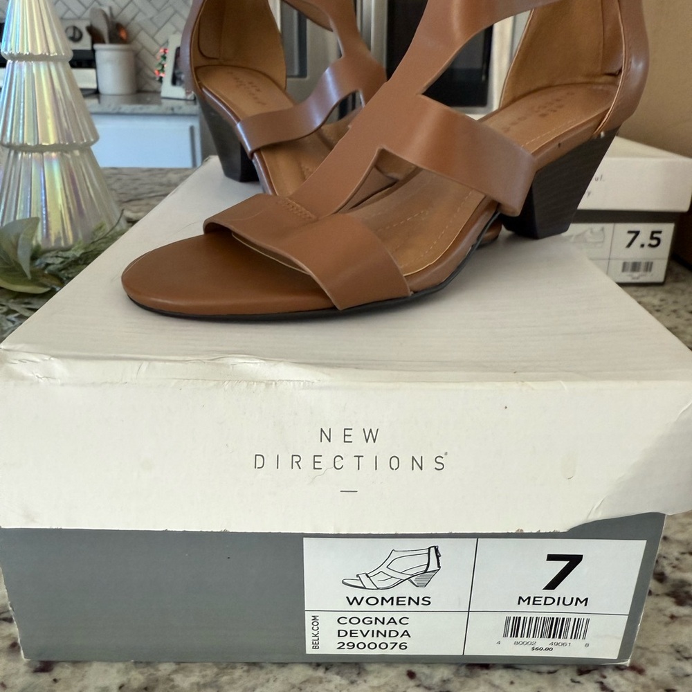 new directions tan wedge sandals